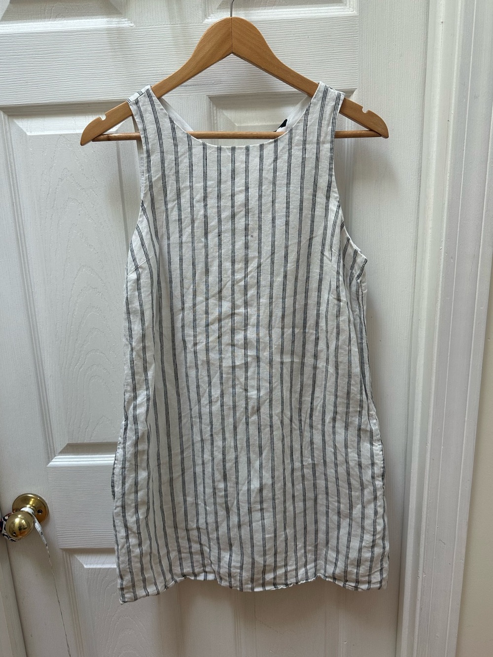 Quince European linen tank mini dress White black stripe shift s small oatmeal